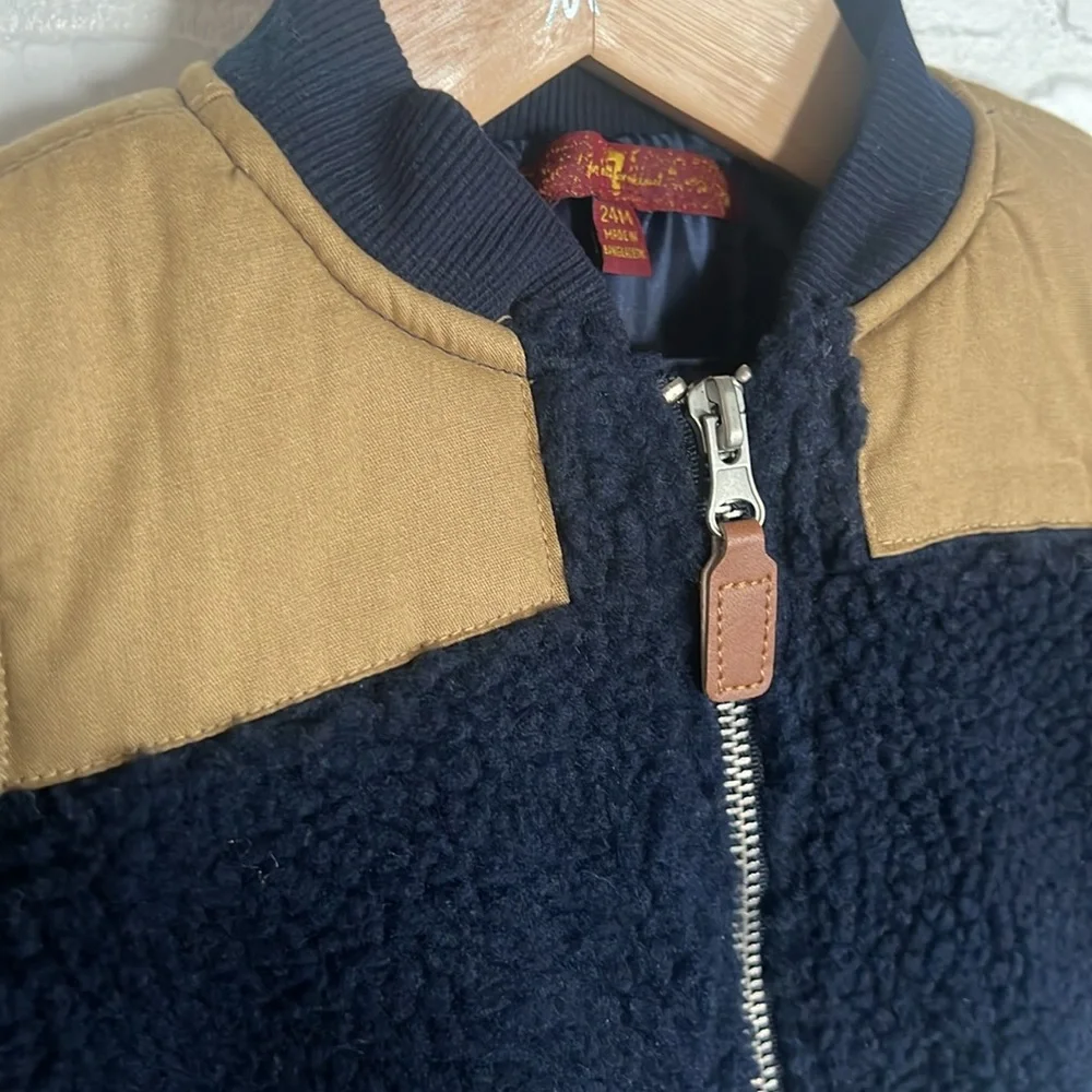 7 for All Mankind Boys Sherpa Fuzzy Bomber Jacket Sz 24 Months Blue Zip Front
